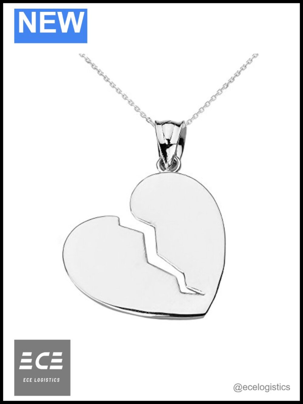Sterling Silver Broken Heart Pendant Necklace 18"